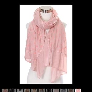 Pink Crinkled Wrap Scarf with Airy Texture